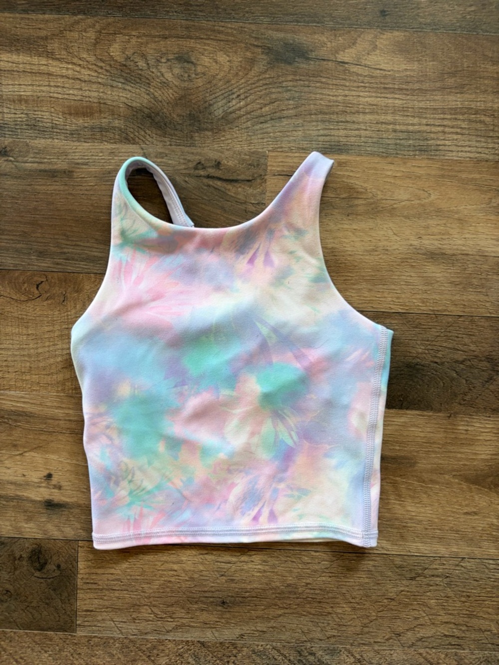all in motion Pastel Tie-Dye Crop Tank in Pink, Blue, Green